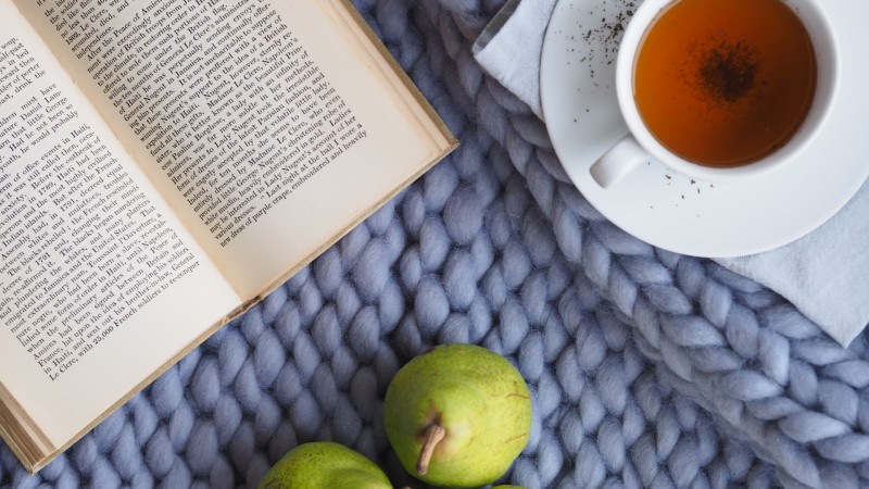 book coffee and fruit